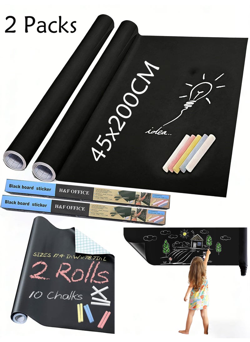2 Rolls Large Chalkboard Contact Paper Roll - 17.7" x 78" (6.5 Feet) - 5 Chalks Included - Chalk Board Paint Alternative Wallpaper - Adhesive Blackboard Wall Decal Vinyl - Black Chalkboard Stickers - Image 1